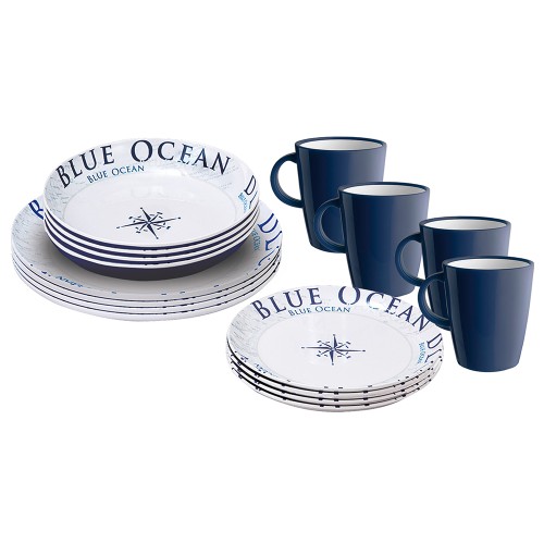 Tableware set - Melamine Dinnerware Set Lunch Box Blue Ocean 16pcs