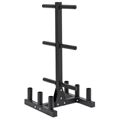 Weights Rack and Dumbbells - Disc Rack Bumper And Barbells 6 Arms 60 X 60 X 126 Cm