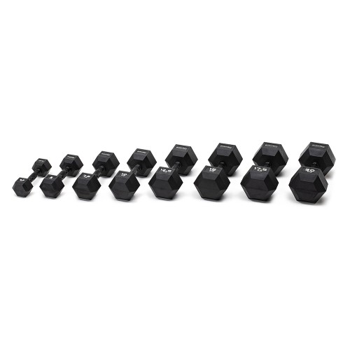 Handlebars - Set Of 8 Pairs Of Hexagonal Rubberized Dumbbells 2.5-20kg With Burnished Grip