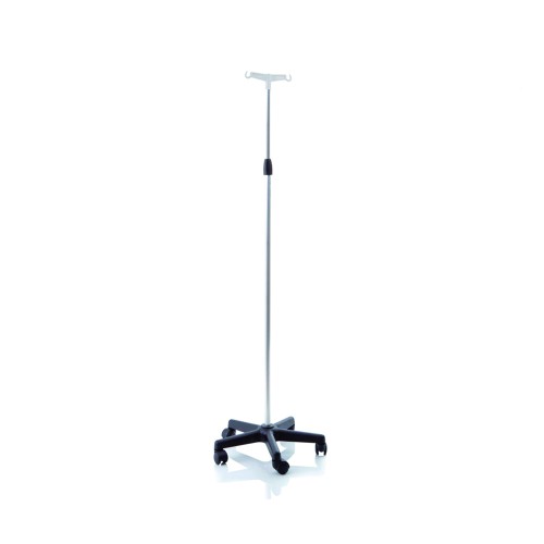 Poles for IV/Hypodermoclysis - Pole In Aluminum With Wheels And 2 Plastic Hooks