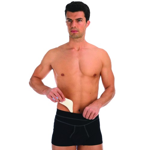 Hernia briefs and belts - Black Open Inguinal Hernia Containment Boxer With Pelote