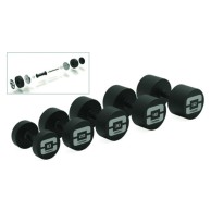 Set Of 10 Pairs Of Rubberized Dumbbells With Rotating Grip From 4 To 24 Kg