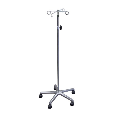Poles for IV/Hypodermoclysis - So-12 Steel 4-hook Iv Pole On Wheels With Aluminum Base