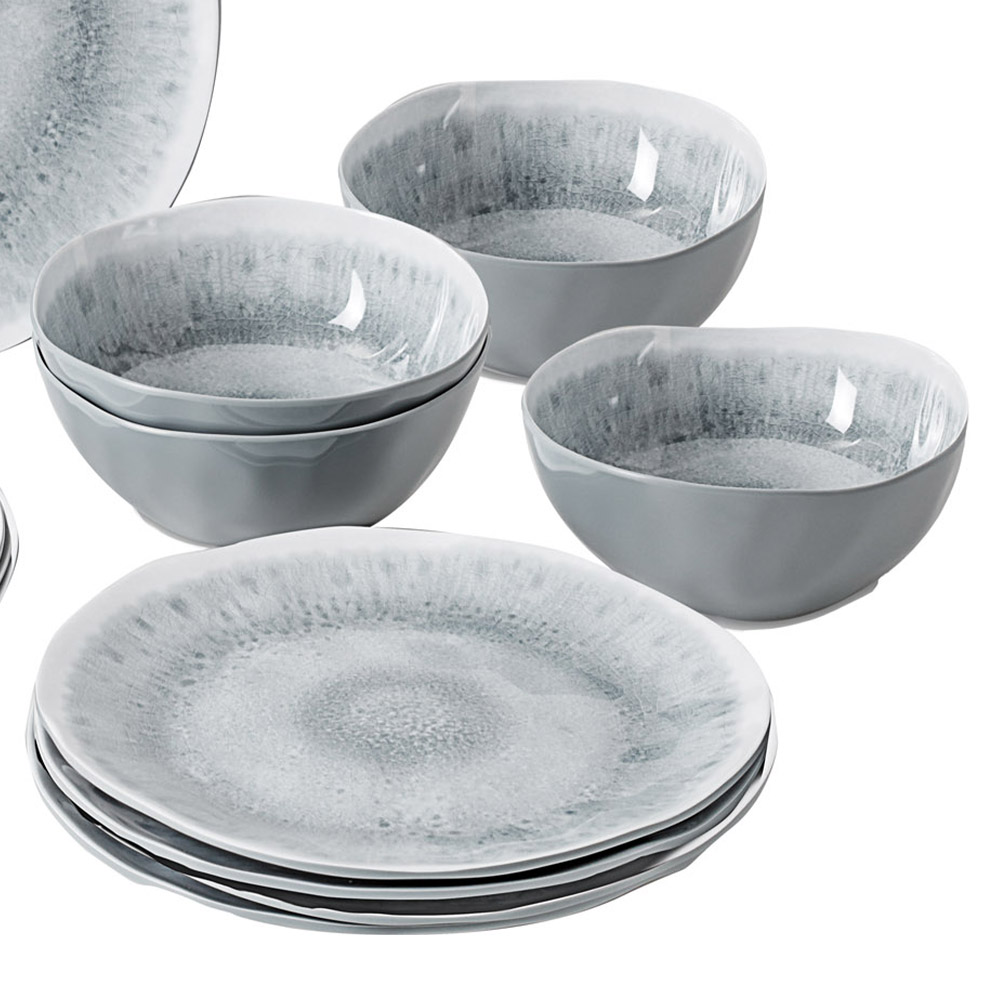 Tableware set - Brunner Melamine And Stone Dinnerware Set Midday Odette Pearl 12pcs