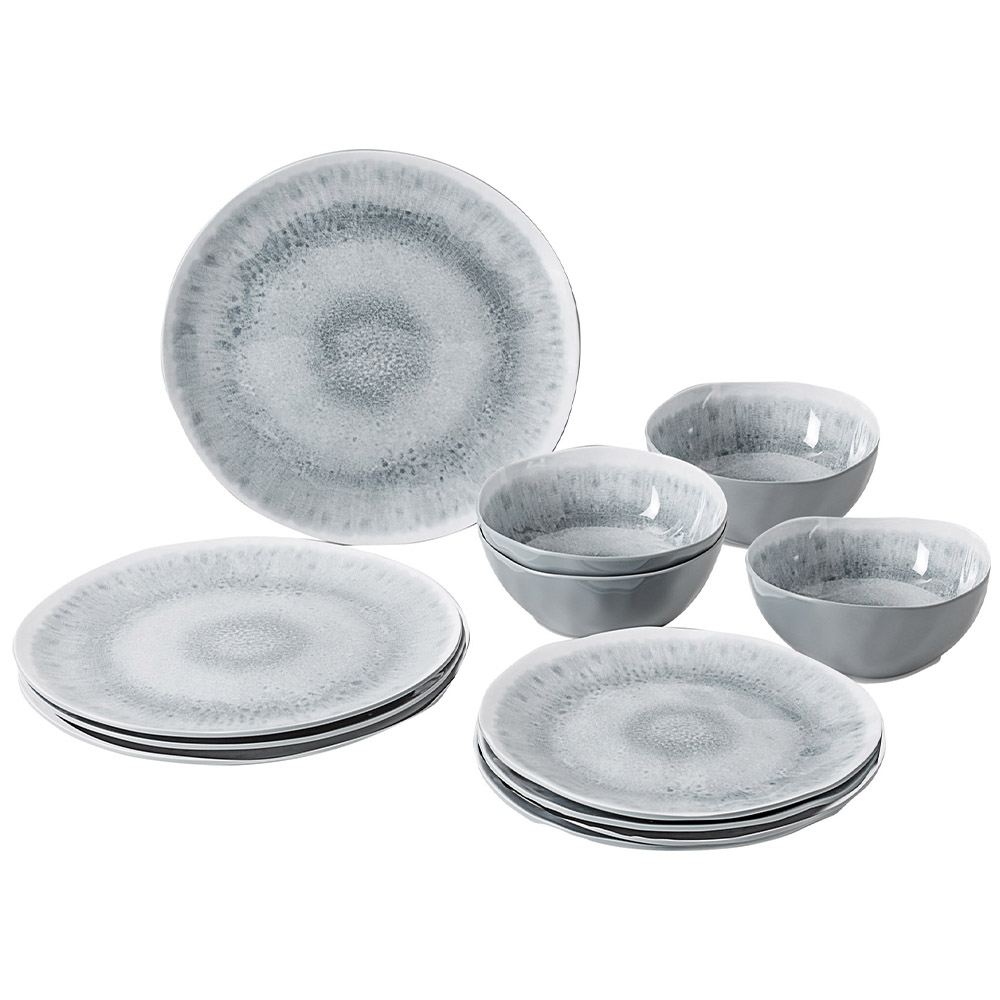 Tableware set - Brunner Melamine And Stone Dinnerware Set Midday Odette Pearl 12pcs