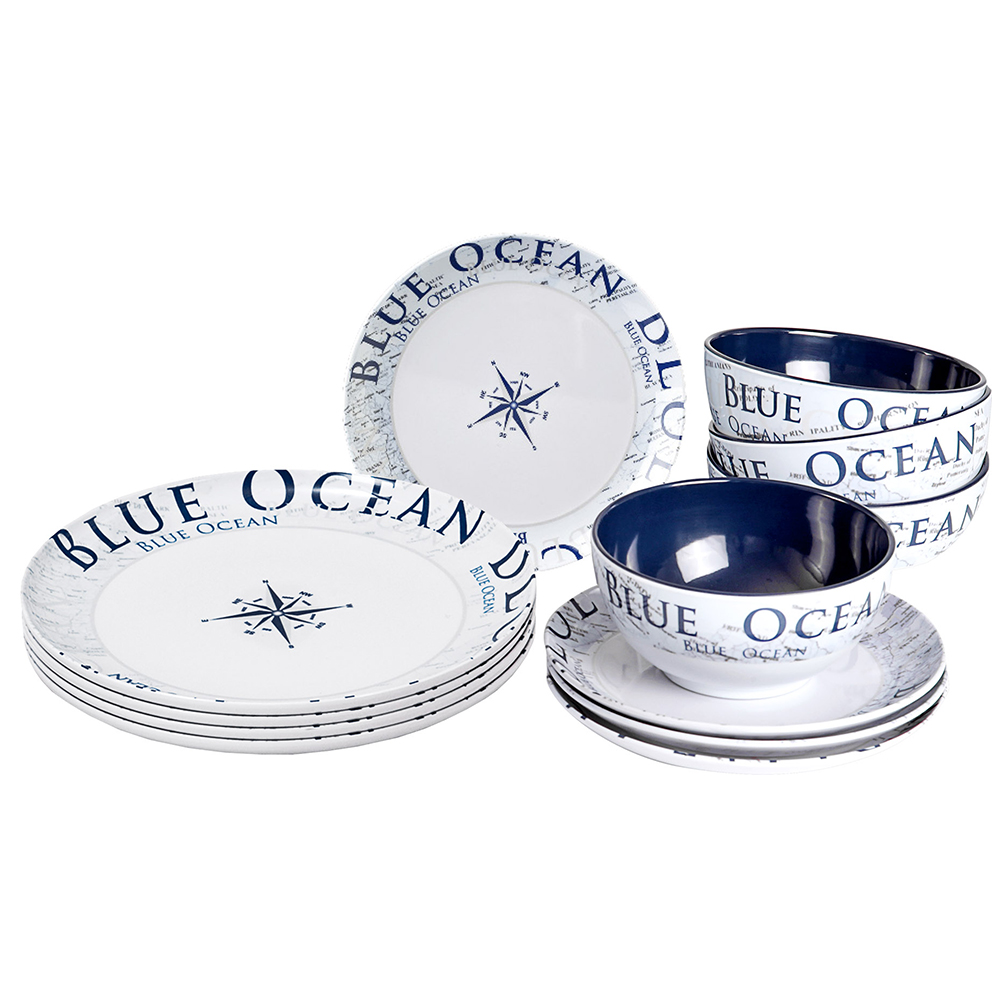 Tableware set - Brunner Melamine Dinnerware Set Blue Ocean 16 Pieces