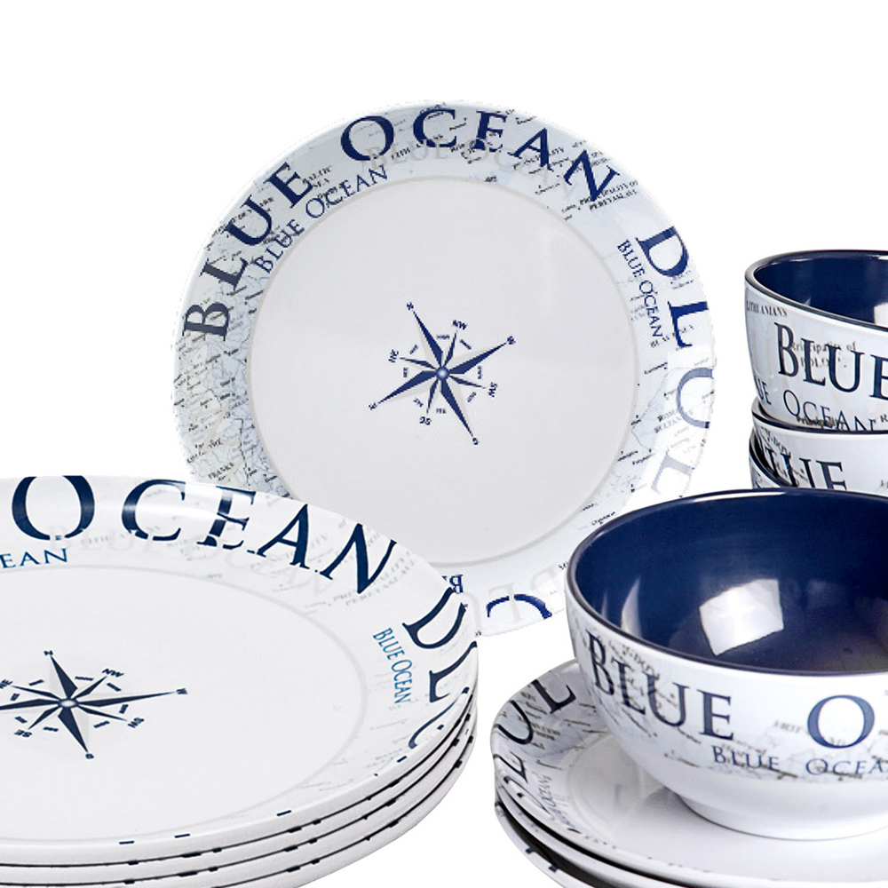 Tableware set - Brunner Melamine Dinnerware Set Blue Ocean 16 Pieces