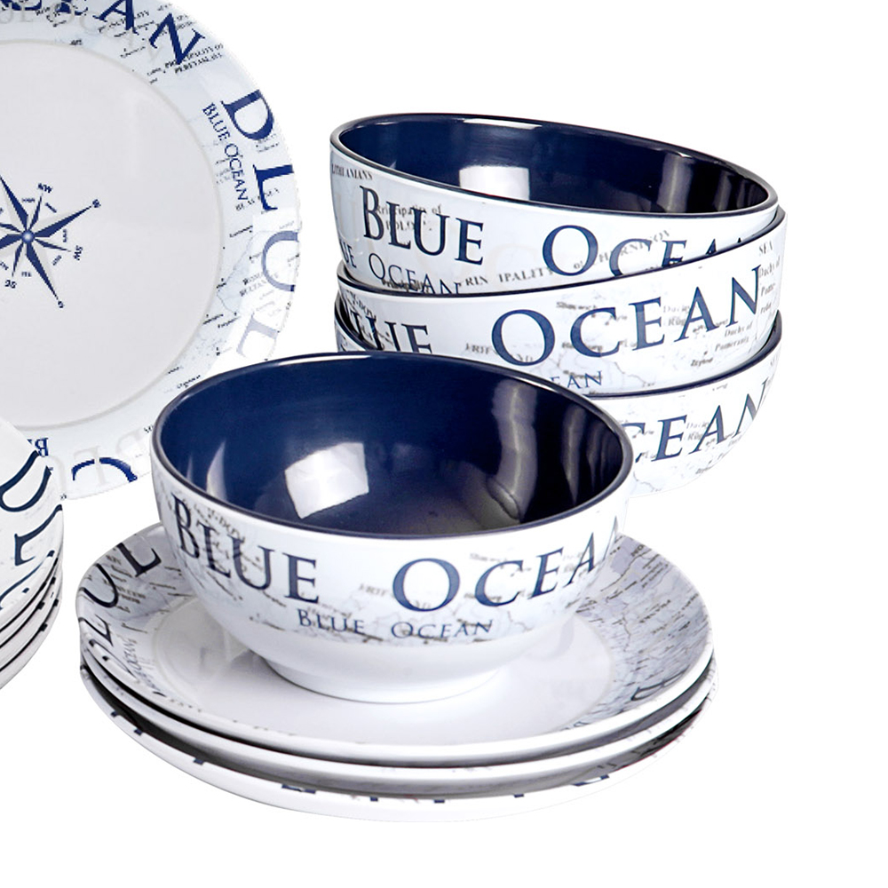 Tableware set - Brunner Melamine Dinnerware Set Blue Ocean 16 Pieces