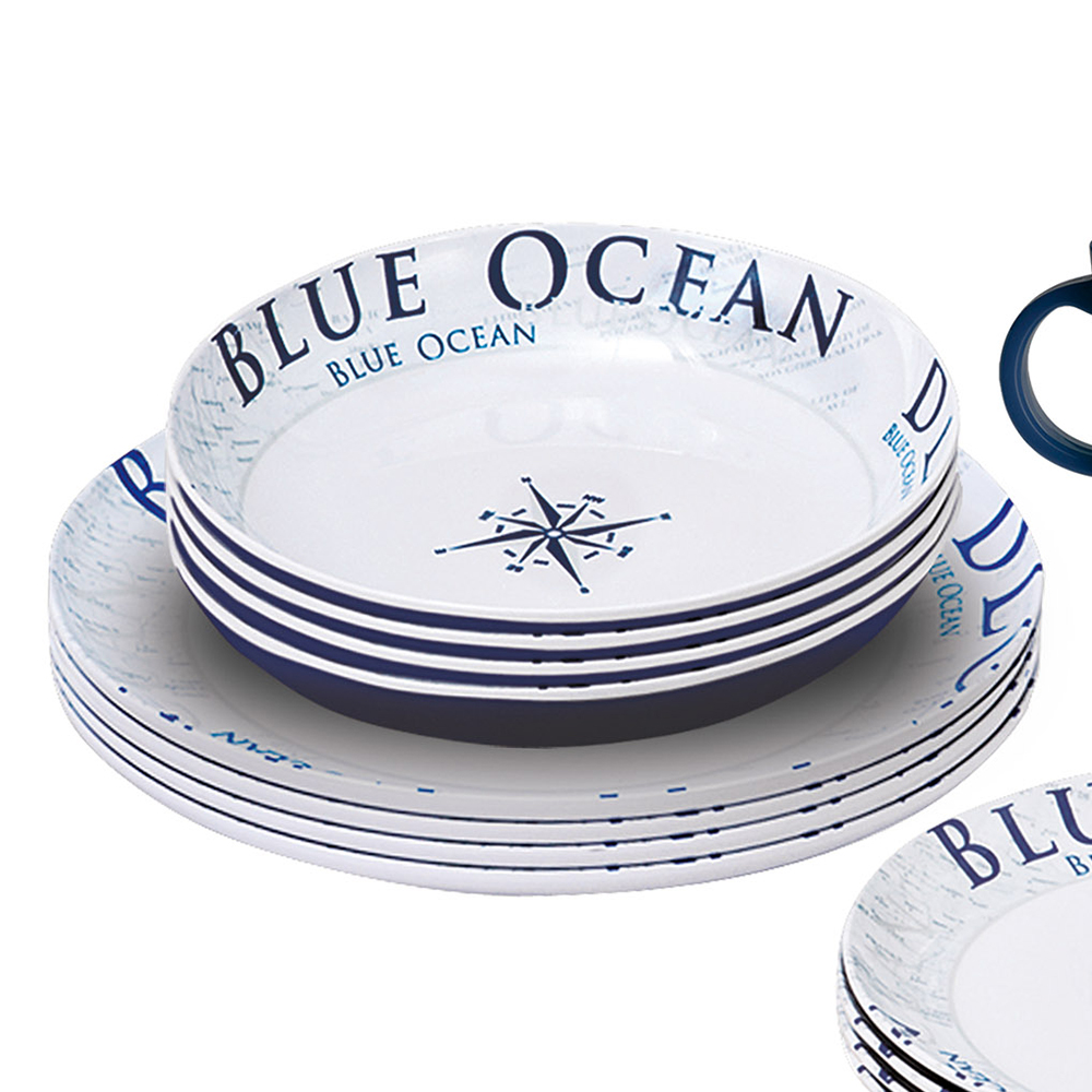 Tableware set - Brunner Melamine Dinnerware Set Lunch Box Blue Ocean 16pcs