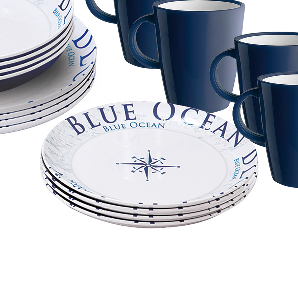 Tableware set - Brunner Melamine Dinnerware Set Lunch Box Blue Ocean 16pcs
