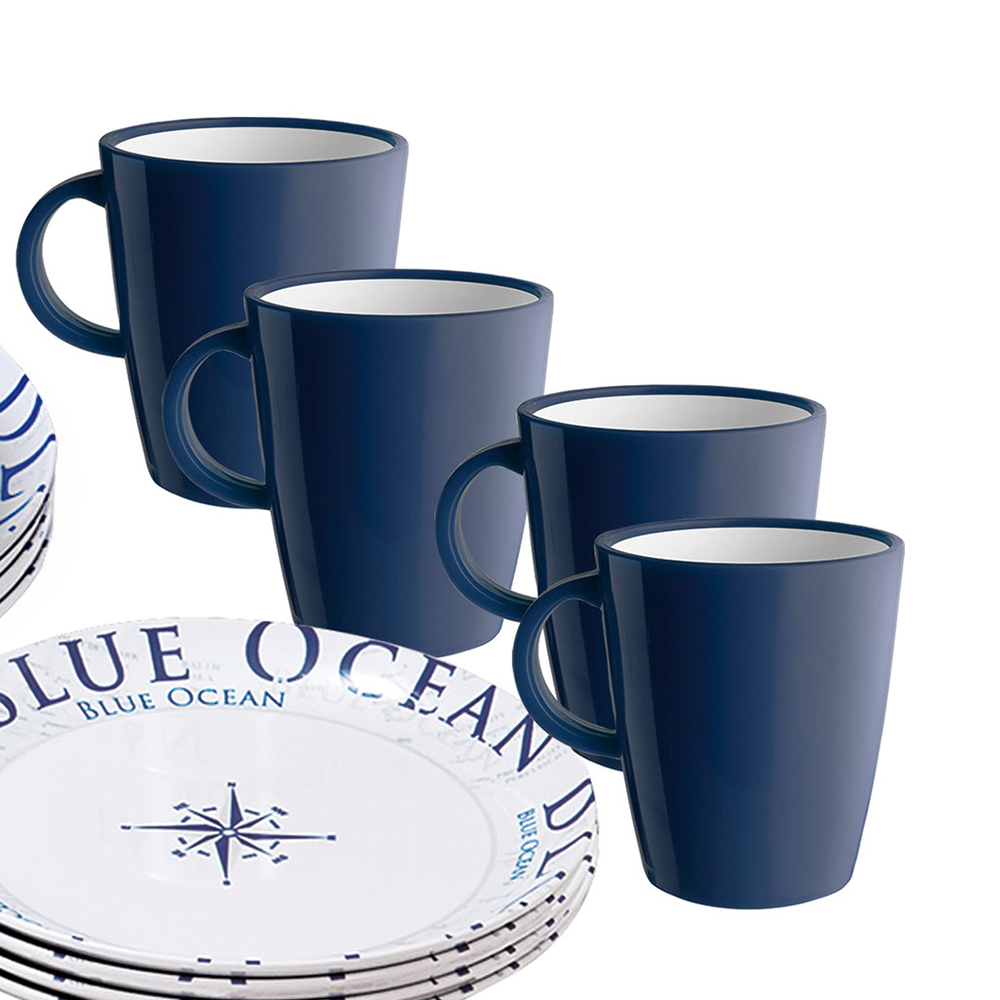 Tableware set - Brunner Melamine Dinnerware Set Lunch Box Blue Ocean 16pcs
