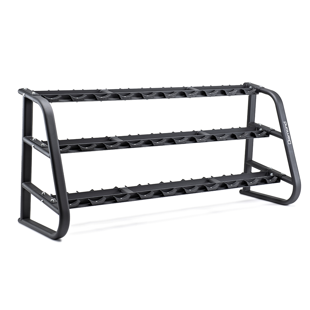 Weights Rack and Dumbbells - Diamond Dumbbell Rack 3 Shelves 15 Pairs Dumbbells 230 X 74 X 140 Cm