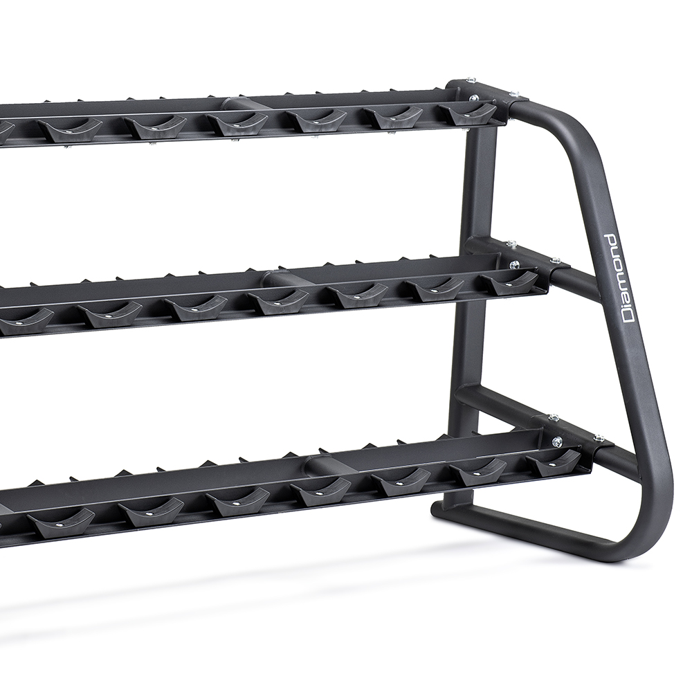 Weights Rack and Dumbbells - Diamond Dumbbell Rack 3 Shelves 15 Pairs Dumbbells 230 X 74 X 140 Cm