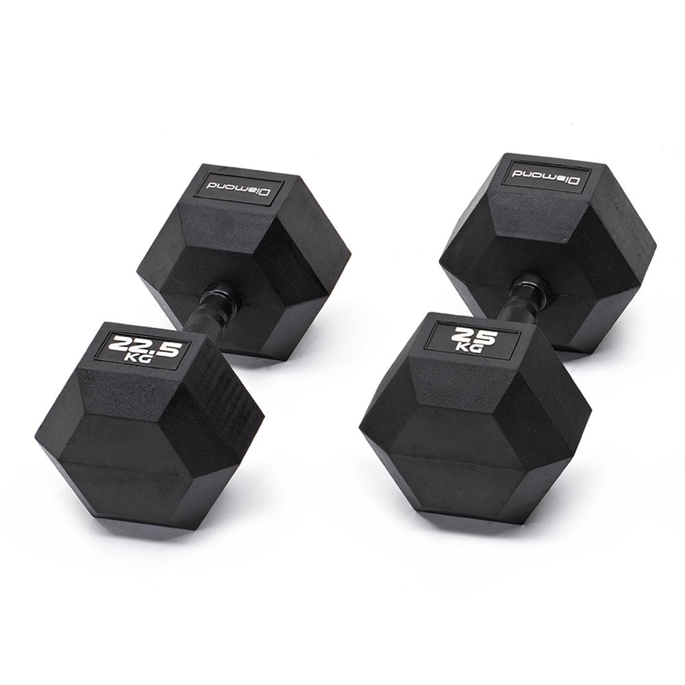 Handlebars - Diamond Set Of 4 Pairs Of Hexagonal Rubberized Dumbbells 22.5-30kg With Burnished Grip
