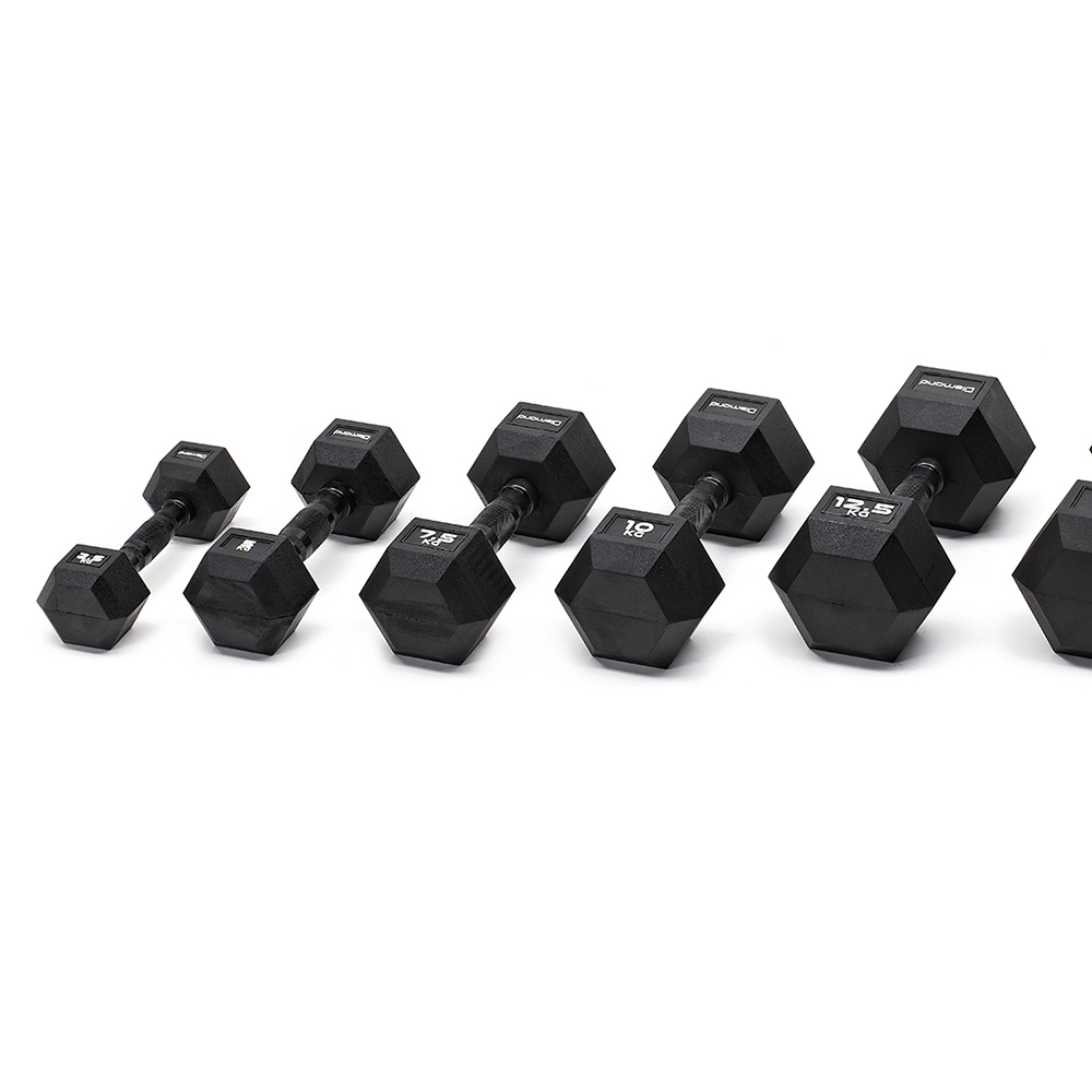 Handlebars - Diamond Set Of 8 Pairs Of Hexagonal Rubberized Dumbbells 2.5-20kg With Burnished Grip