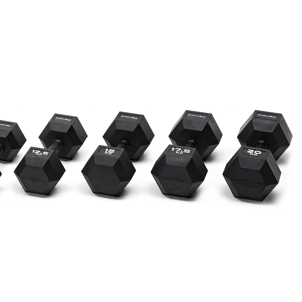Handlebars - Diamond Set Of 8 Pairs Of Hexagonal Rubberized Dumbbells 2.5-20kg With Burnished Grip