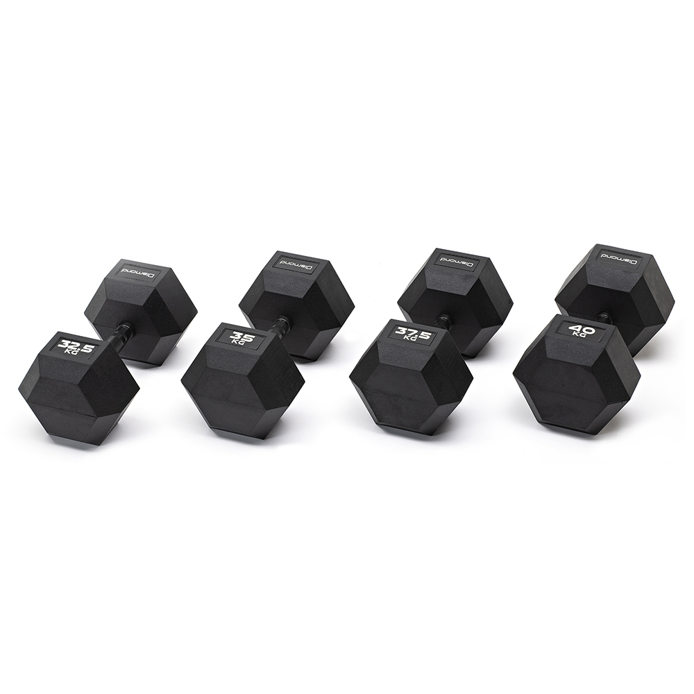 Handlebars - Diamond Set Of 4 Pairs Of Hexagonal Rubberized Dumbbells 32.5-40kg With Burnished Grip