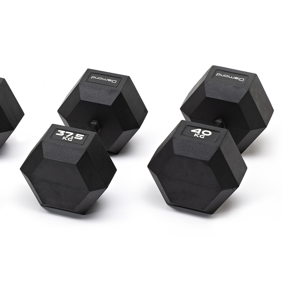 Handlebars - Diamond Set Of 4 Pairs Of Hexagonal Rubberized Dumbbells 32.5-40kg With Burnished Grip