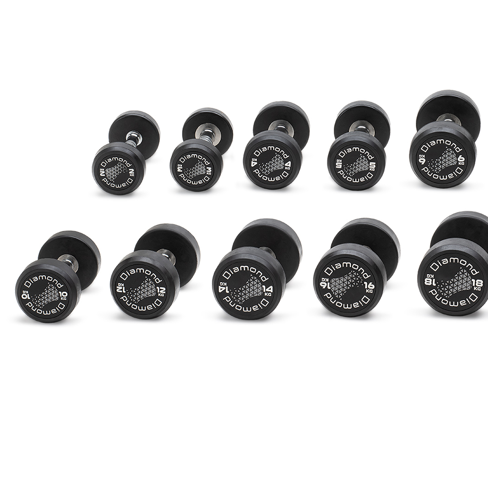 Handlebars - Diamond Set 8 Pairs Rubberized Round Dumbbells 26-40 Kg Pro Black