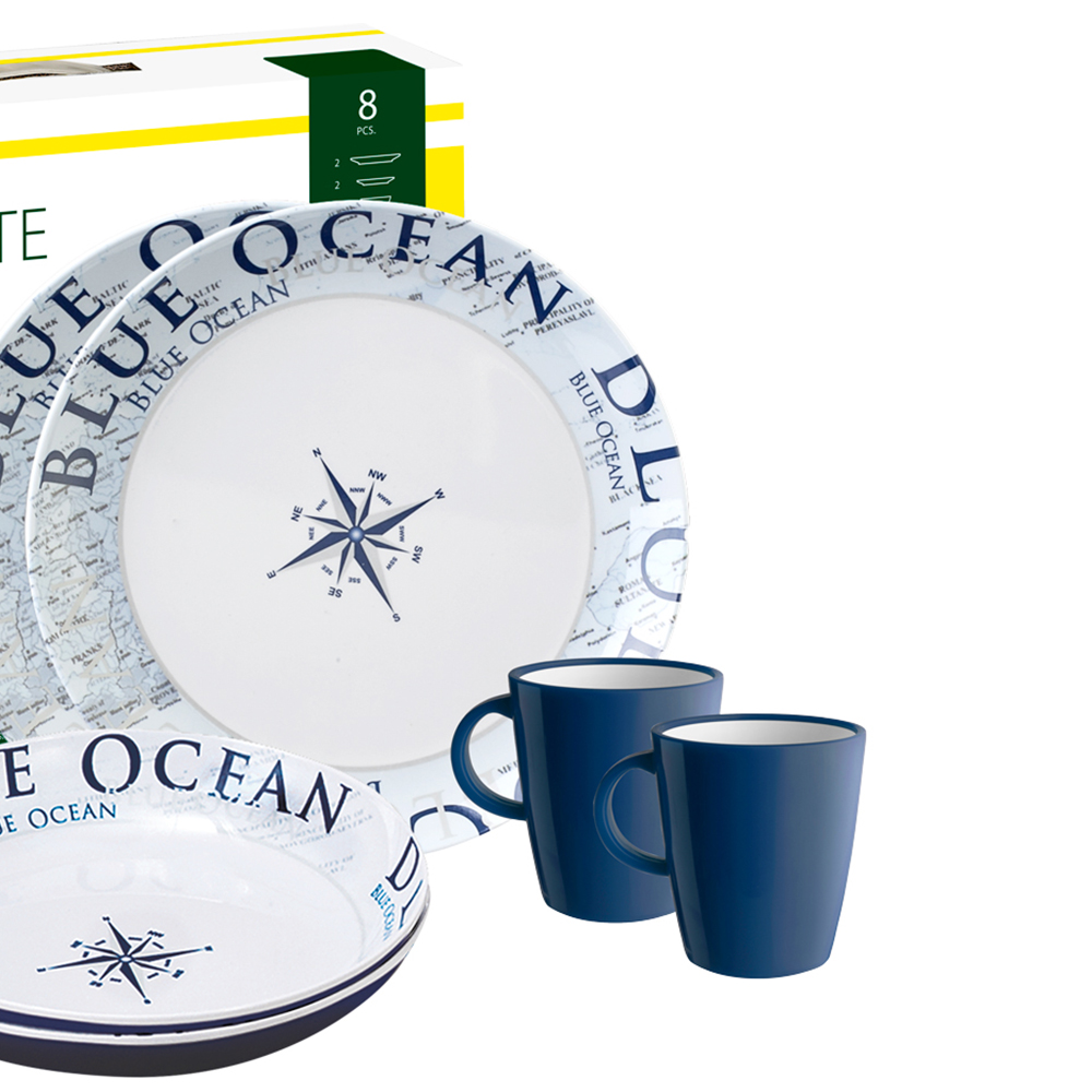 Tableware set - Brunner Melamine Tableware Set Tête-à-tête Blue Ocean 8pcs