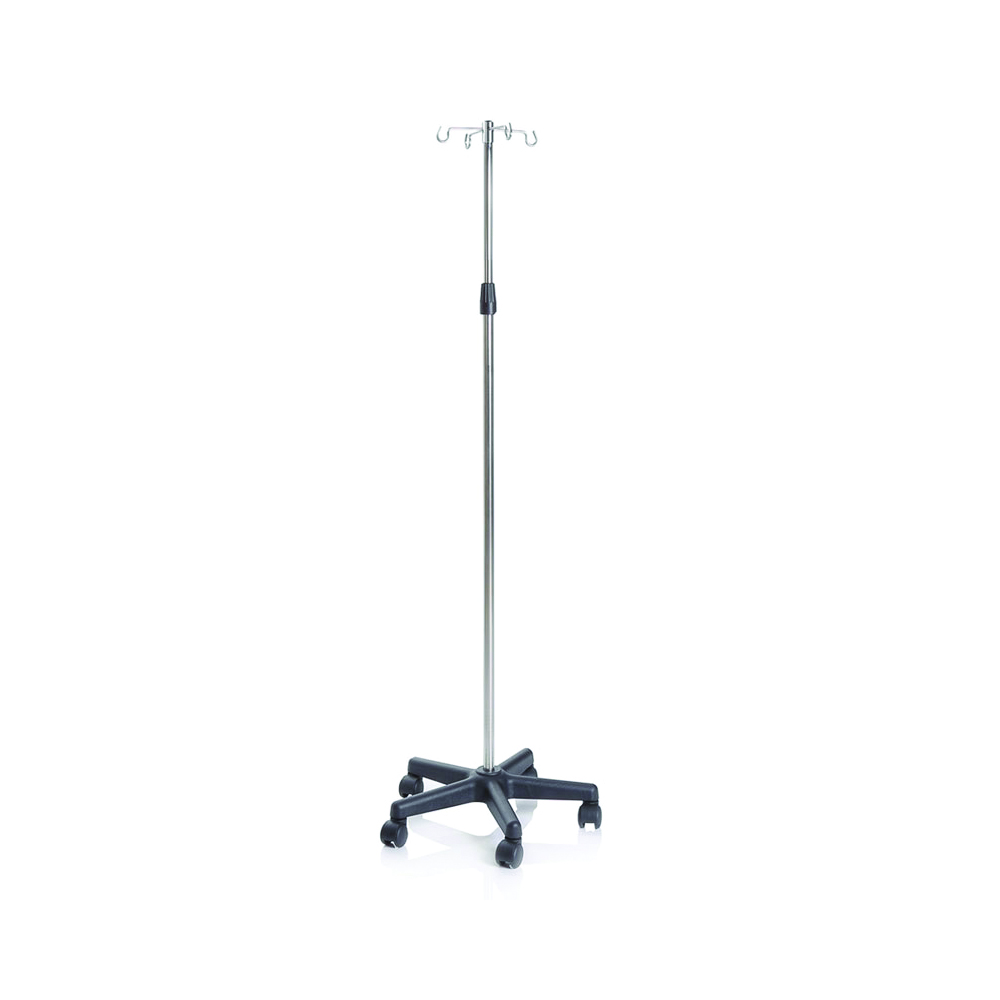 Poles for IV/Hypodermoclysis - Skema Pole In Steel With Wheels And 4 Stainless Steel Hooks