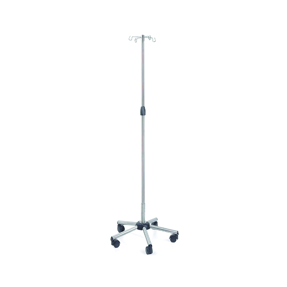 Poles for IV/Hypodermoclysis - Skema Pole With 4 Hooks With Wheels And Base In Stainless Steel