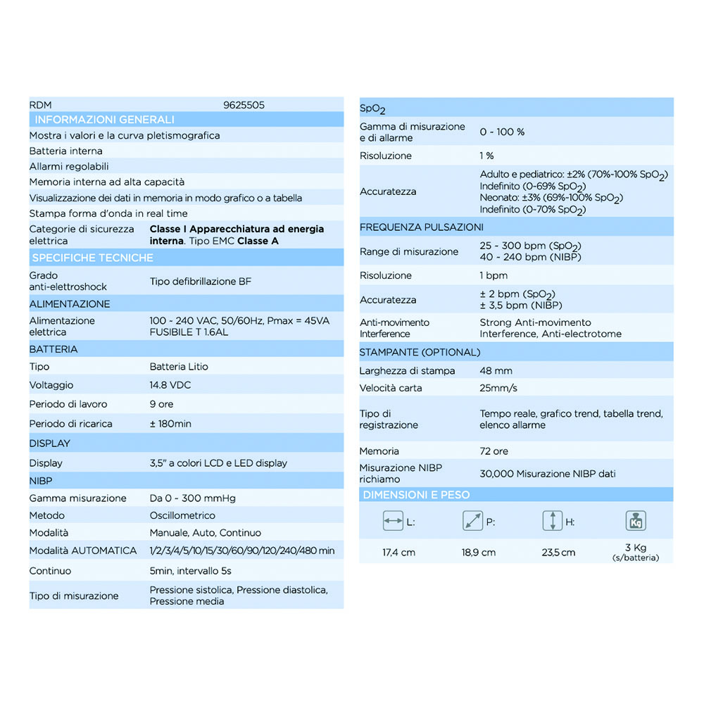 Patient monitors - Edan Monitor Segni Vitali M3a Spo2+nibp Con Display Colori