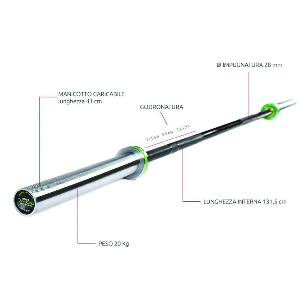 Barbells - Diamond Olympic Barbell Challenge 220cm Max Load 450kg Droppable