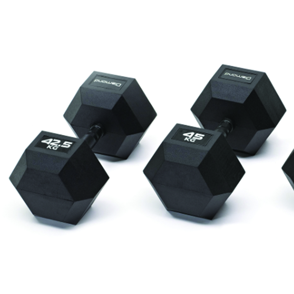 Handlebars - Diamond Set Of 4 Pairs Of Hexagonal Rubberized Dumbbells 42.5-50kg With Burnished Grip