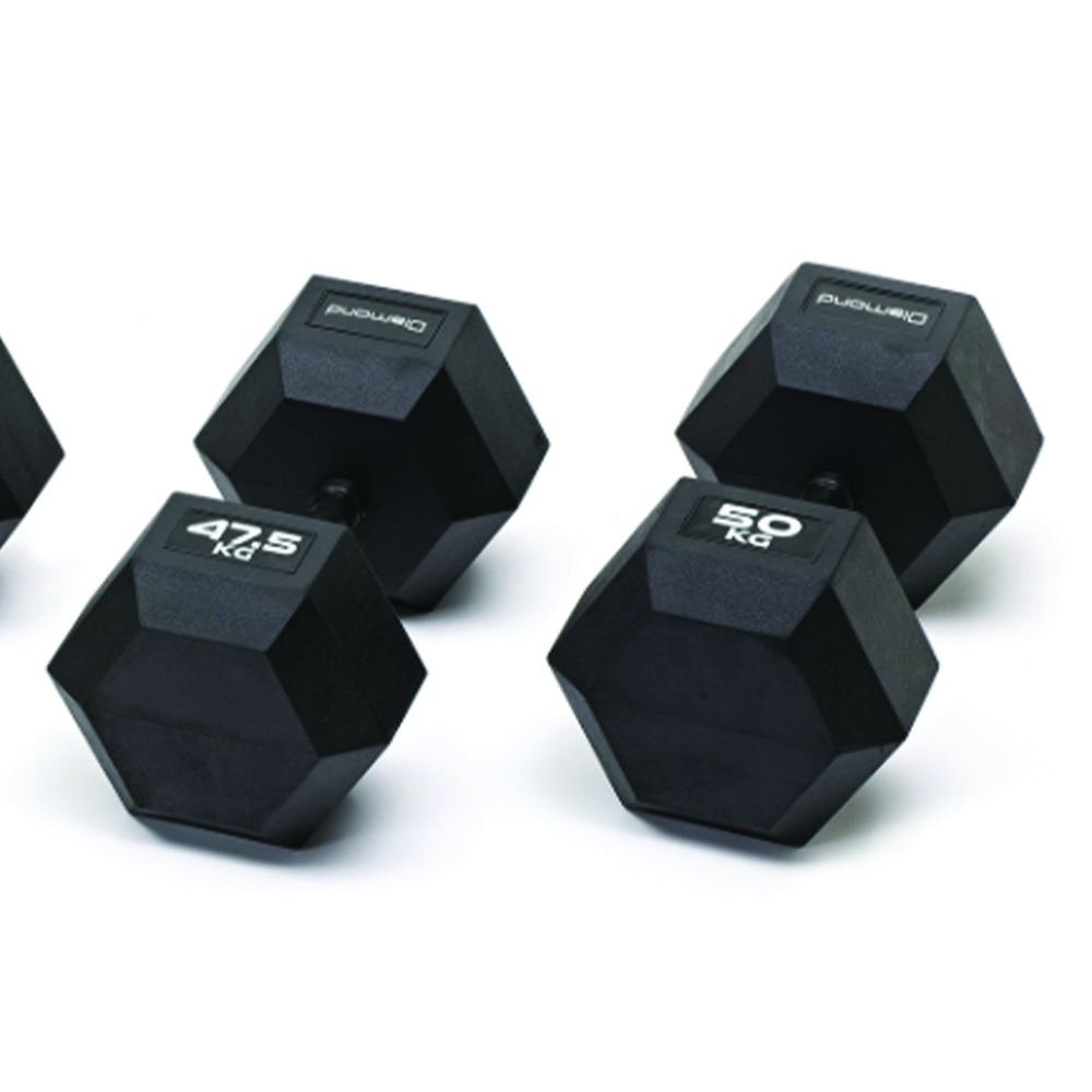 Handlebars - Diamond Set Of 4 Pairs Of Hexagonal Rubberized Dumbbells 42.5-50kg With Burnished Grip