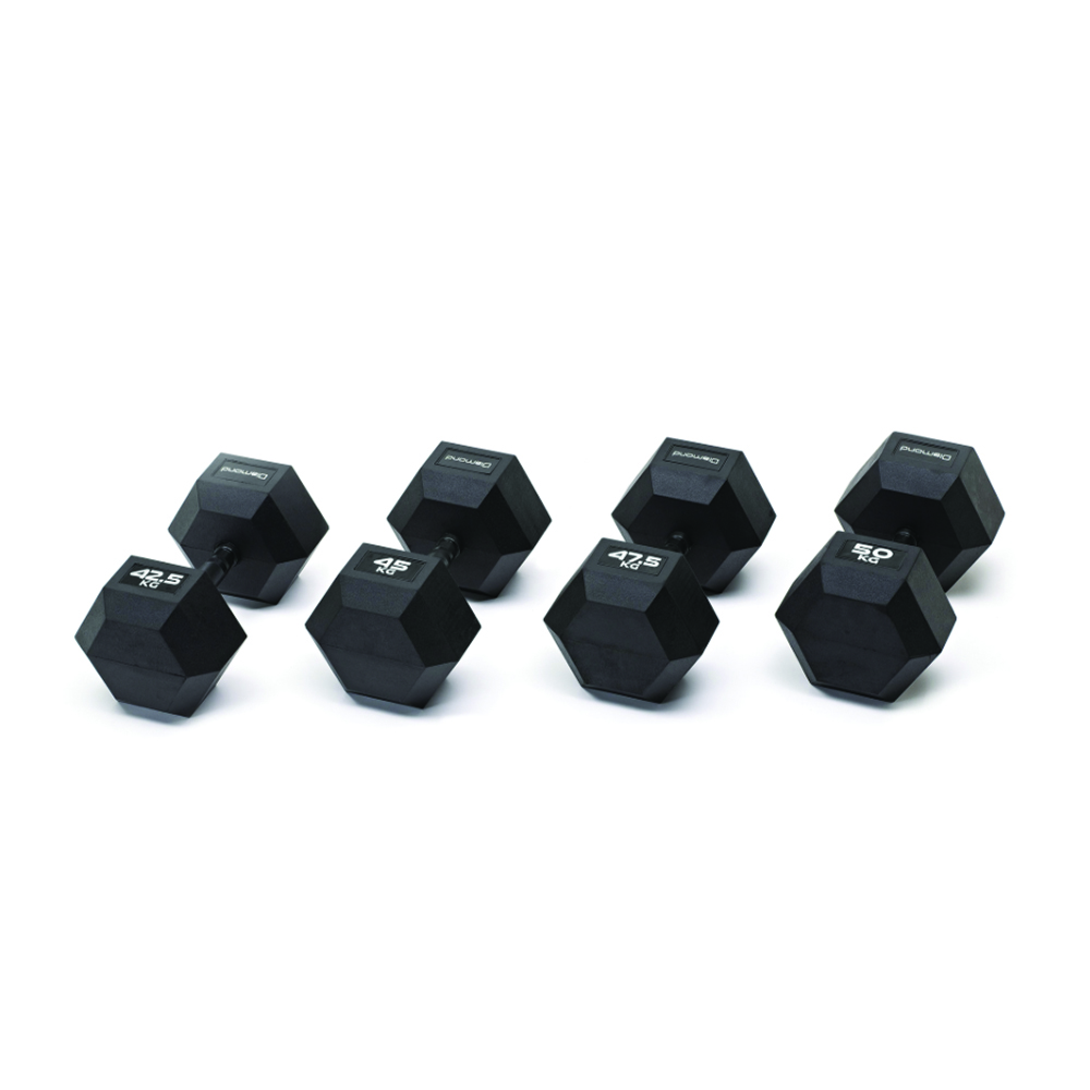 Handlebars - Diamond Set Of 4 Pairs Of Hexagonal Rubberized Dumbbells 42.5-50kg With Burnished Grip