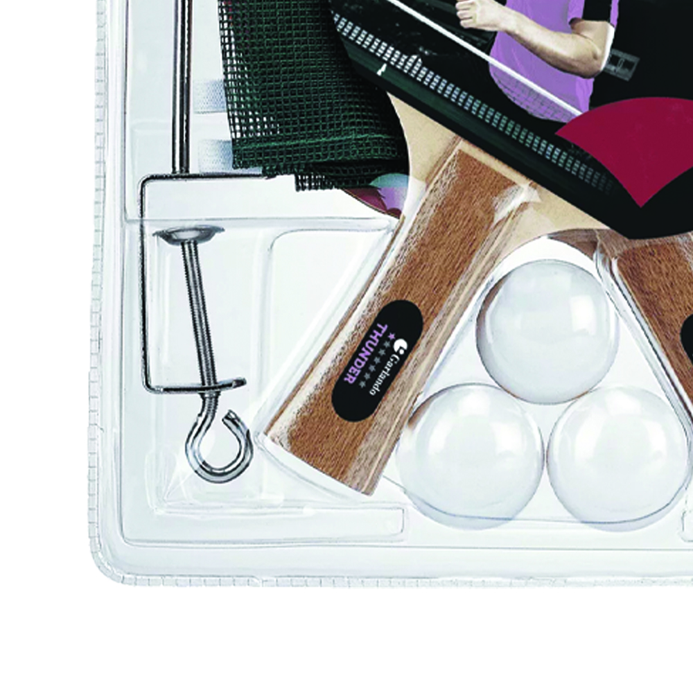 Ping Pong Accessories - Garlando Thunder Plus Set 2 Ping Pong Rackets + 3 Balls 1 Star With Net And Net Tensioner