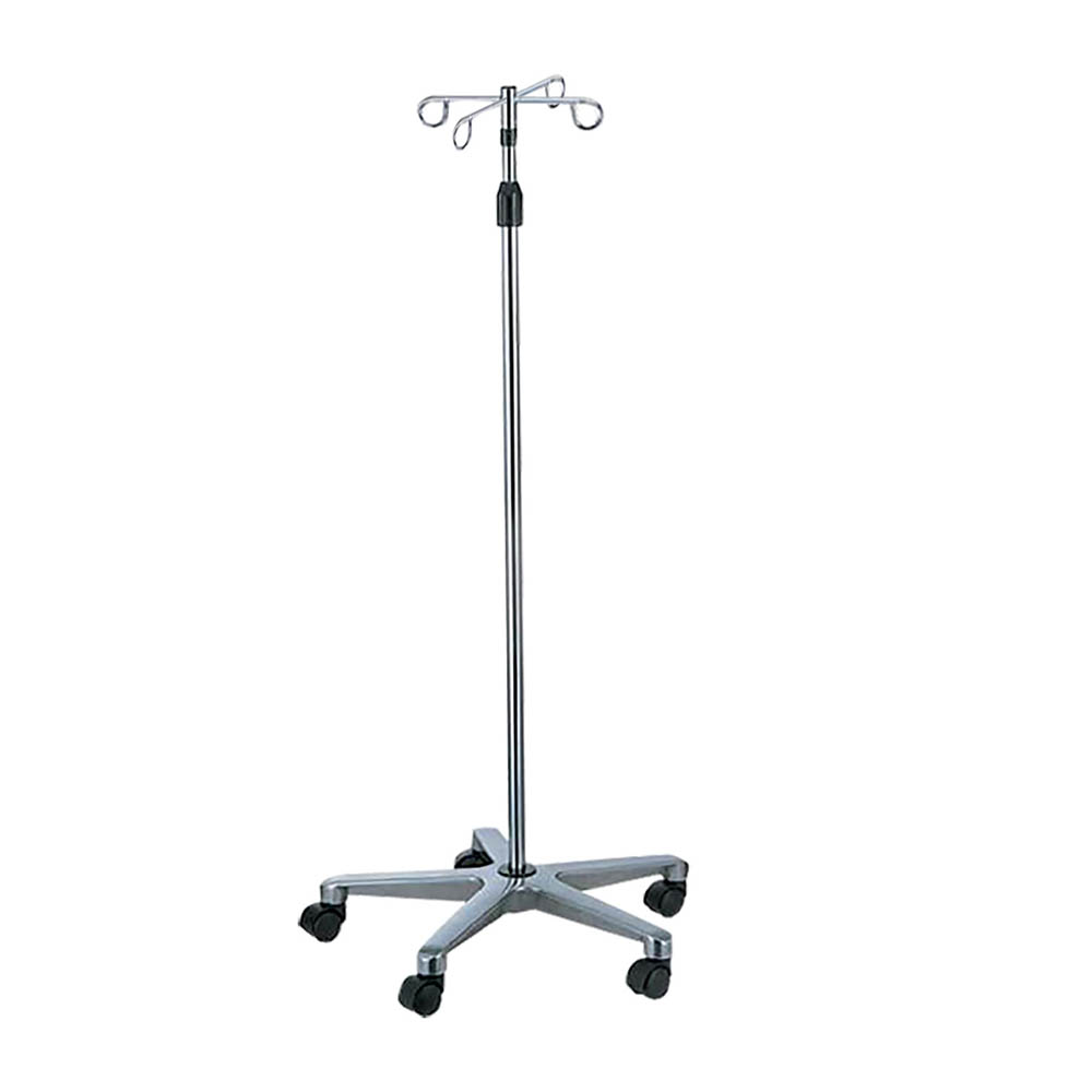 Poles for IV/Hypodermoclysis - Intermed So-10 Steel 4-hook Iv Pole On Wheels With Aluminum Base