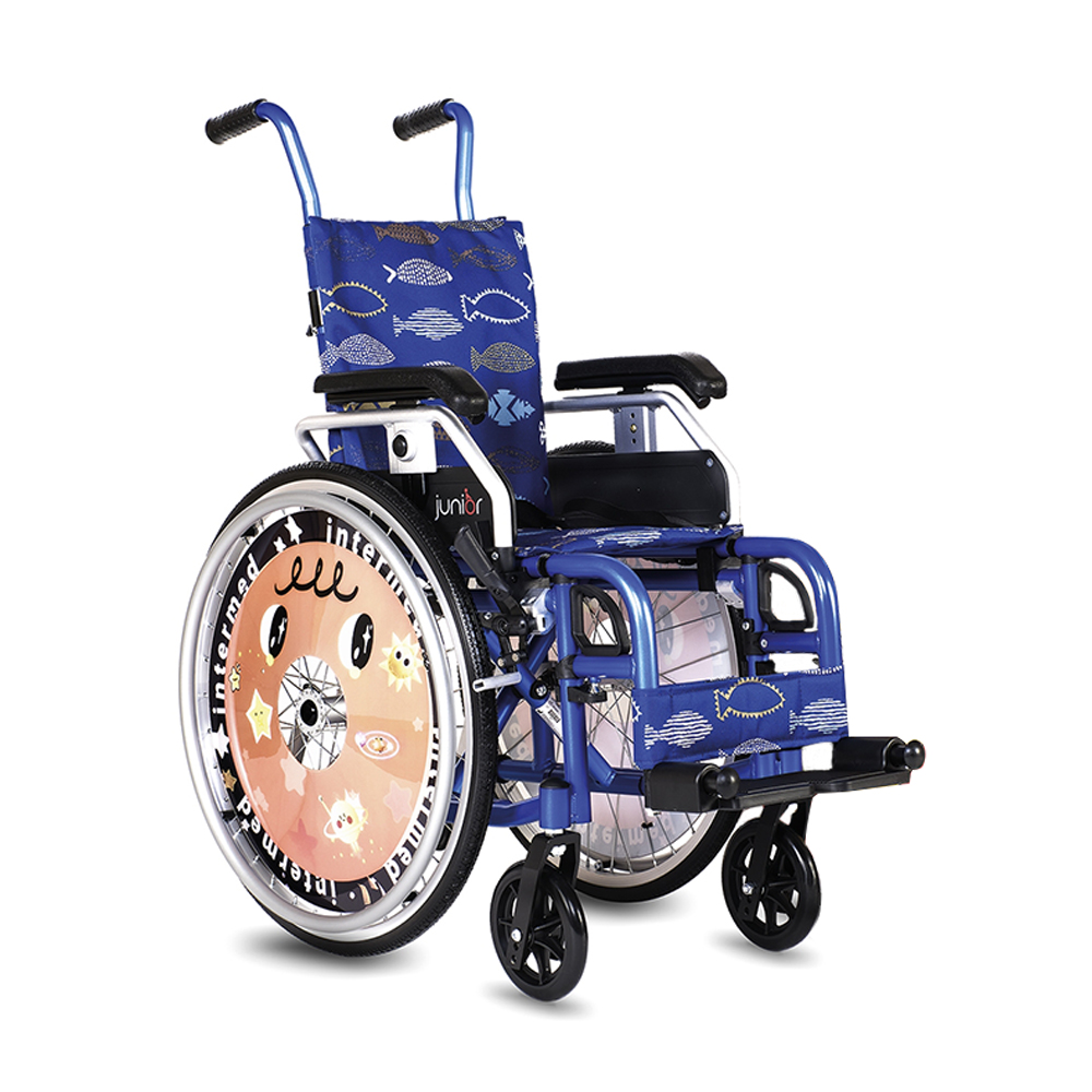 Wheelchairs for the disabled - Intermed Reha Junior Blue Folding Self-propelled Wheelchair For The Disabled
